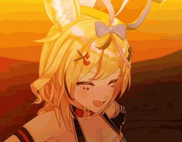 a close up of a cartoon character with a bow in her hair