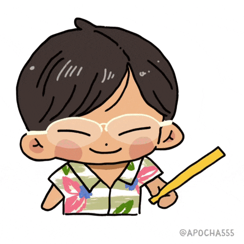a drawing of a boy wearing glasses and holding a stick