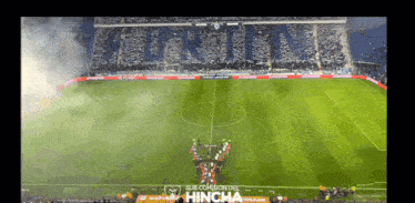 an aerial view of a soccer field with hincha written on the side