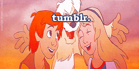 a cartoon of a boy and a girl with the word tumblr in blue letters