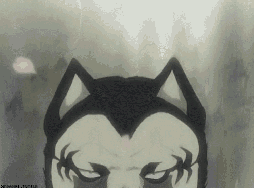 a close up of a cartoon dog 's face with a serious look on his face .