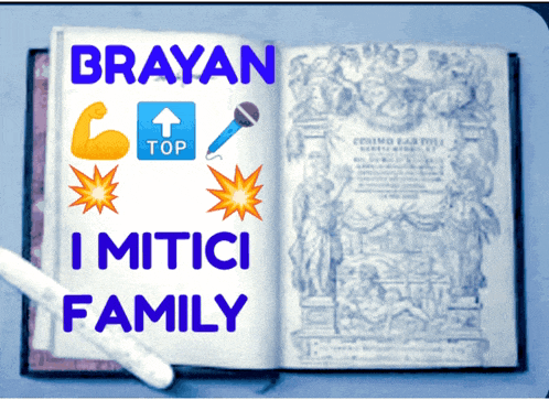an open book with brayan i mitici family written on the cover