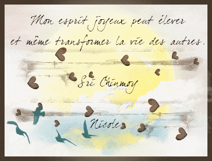 a drawing of birds and hearts with the words mon esprit joyeux peut elever et meme transformer la vie des autres