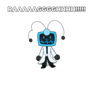 a cartoon character with a tv head and a doctor 's coat says raaaaagghghhh !!!
