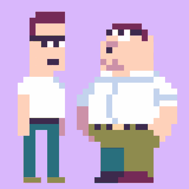 a pixel art of a man with glasses and a tie