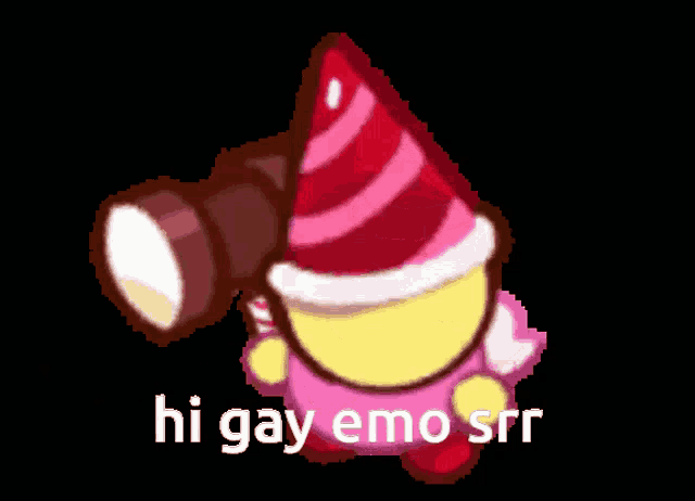a cartoon character says hi gay emo srr in a black background