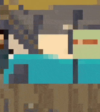 a pixel art of a man standing next to another man in a blue shirt