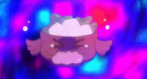 a cartoon character is crying with ice cubes in its mouth