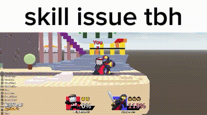 a screenshot of a video game with the words `` skill issue tbh '' on the bottom .