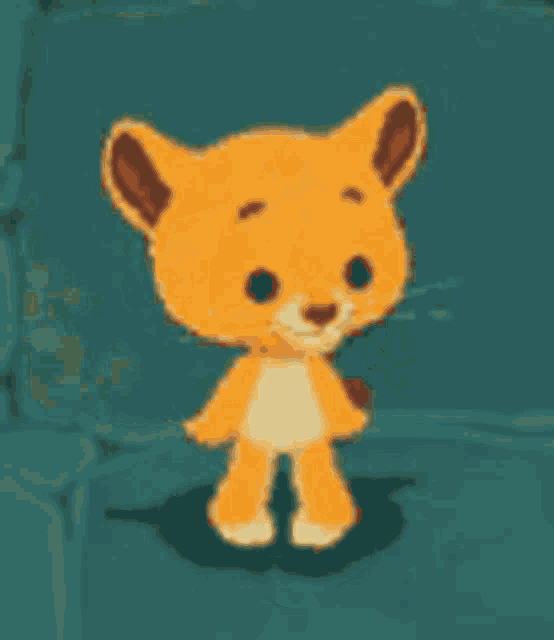 a cartoon cat is standing on a green couch .