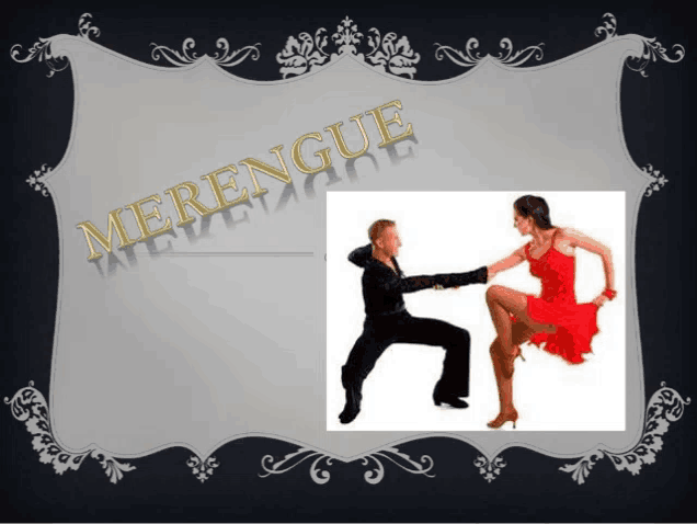 a picture of a man and a woman dancing with the word merengue on the top