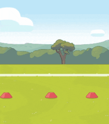 a cartoon illustration of a soccer field with a soccer ball and cones