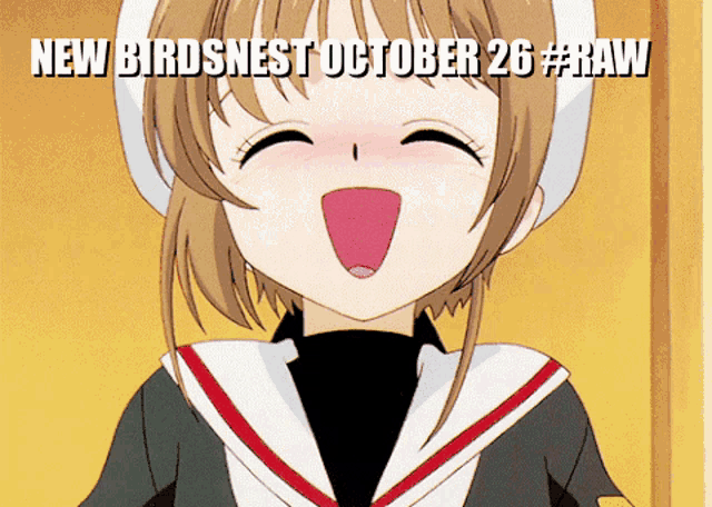 a picture of a girl laughing with the words new birdsnest october 26 #raw