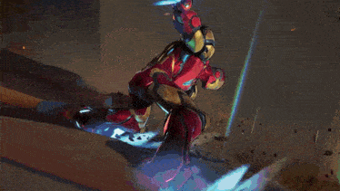a cartoon drawing of a man in a red and gold iron man suit