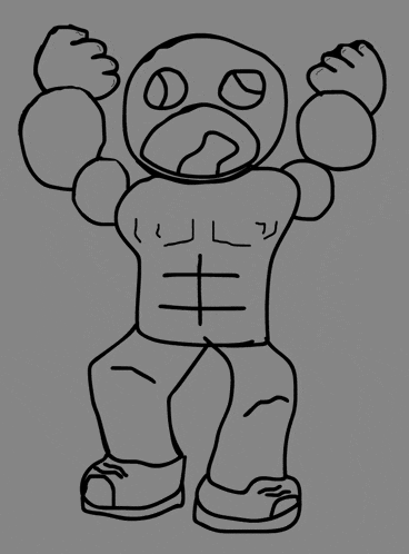 a black and white drawing of a cartoon character with the letters jl on his chest