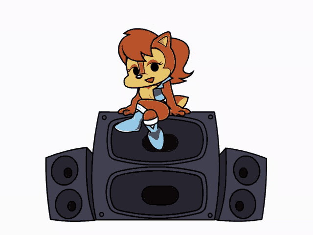 a cartoon drawing of sally acorn sitting on top of a speaker