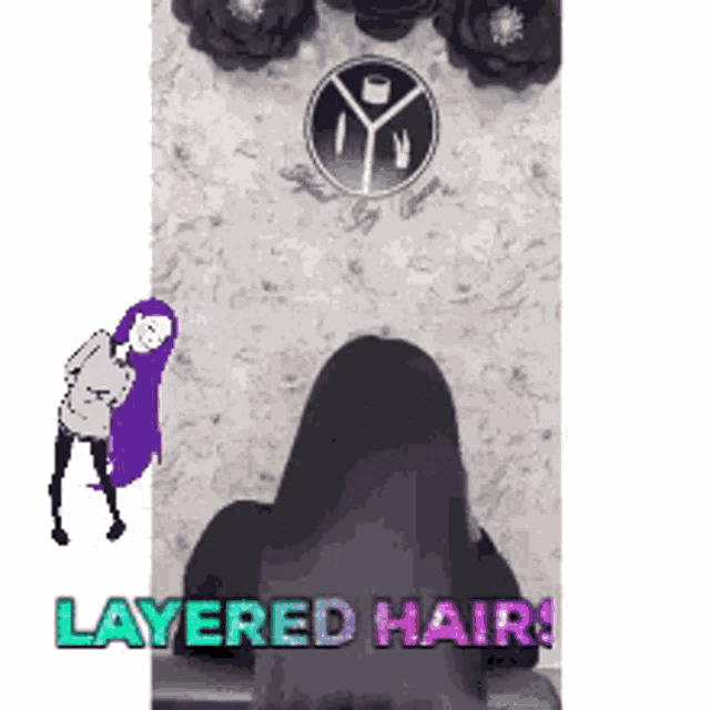 a picture of a person with purple hair and the words layered hair on the bottom