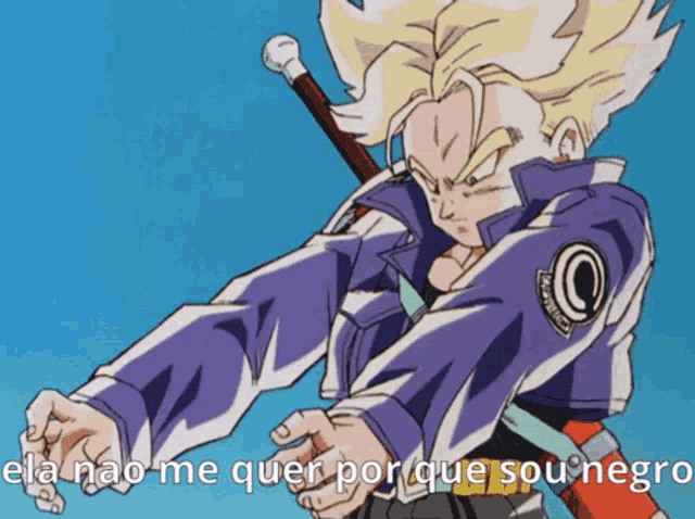 a cartoon character with the words " ela nao me quer por que sou negro " on the bottom