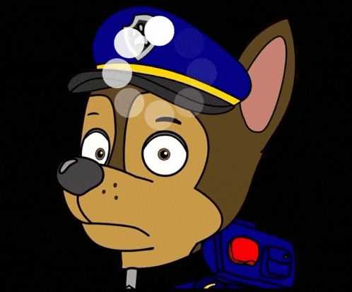 a cartoon dog wearing a blue hat with a shield on it