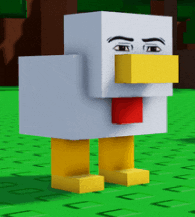 a chicken with a red beak and yellow legs