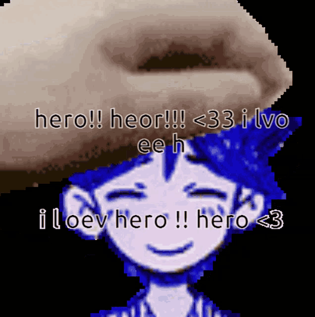 a close up of a person 's face with the words hero heor and 33 i lvo