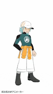 a cartoon drawing of a boy wearing a hat and a green shirt with the letter a on it