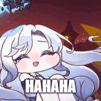a cartoon girl with white hair is laughing with the words hahaha written on the bottom