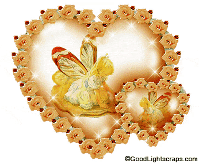 a picture of a fairy in a heart surrounded by flowers