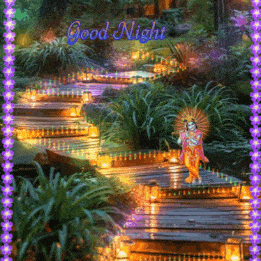 a good night greeting card with a picture of krishna on a bridge