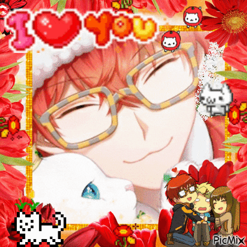 a picture of a boy with glasses and the words " i love you " on top
