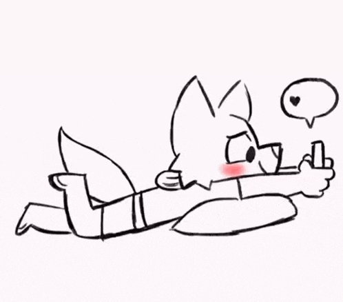 a black and white drawing of a fox laying on its back with a speech bubble .