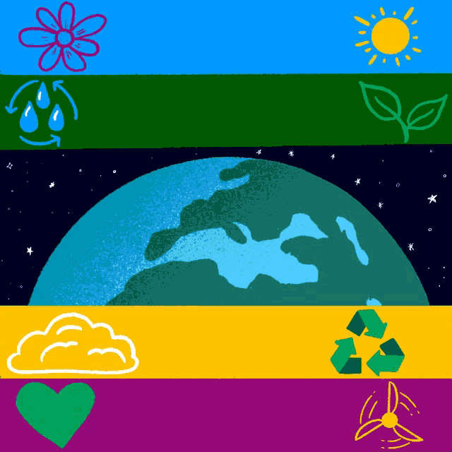 a drawing of a globe with a recycling symbol in the middle