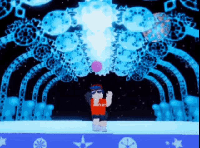 a girl in a red shirt with the word supreme on it is standing on a stage