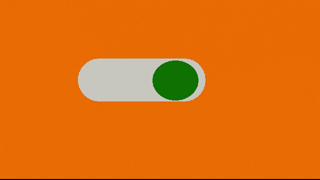 an orange background with a white button with a green circle on it