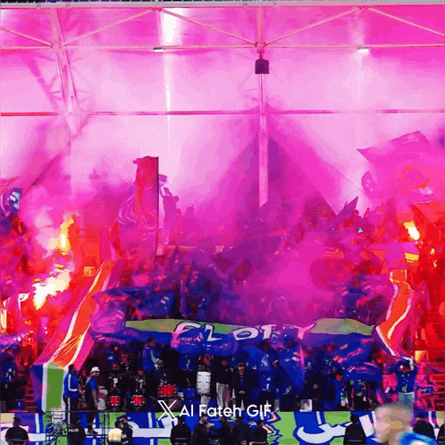a stadium full of people with a banner that says plot