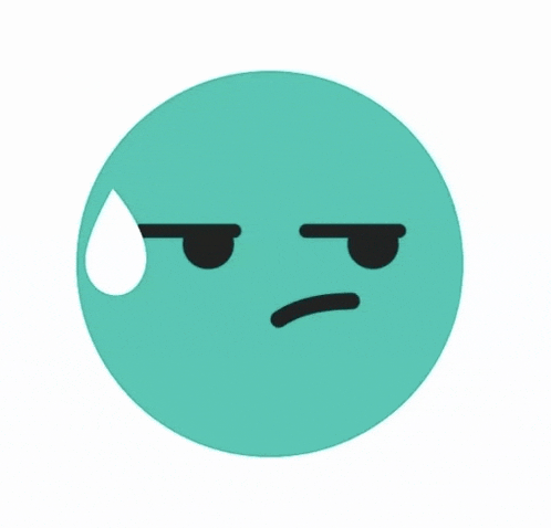 a green smiley face with a white sweat coming out of it 's mouth .