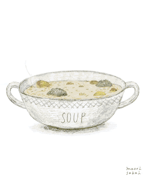 a drawing of a submarine in a bowl of soup