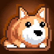 a pixel art of a dog laying down with a brown background