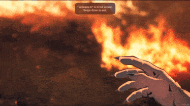 a cartoon of a hand reaching out towards a fire with the words " animeve to " in full screen