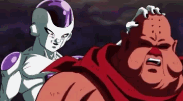 a cartoon character is standing next to another cartoon character in a purple suit .