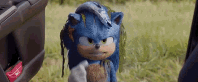 a close up of a sonic the hedgehog in a movie .