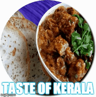a picture of a bowl of food with the words taste of kerala on it