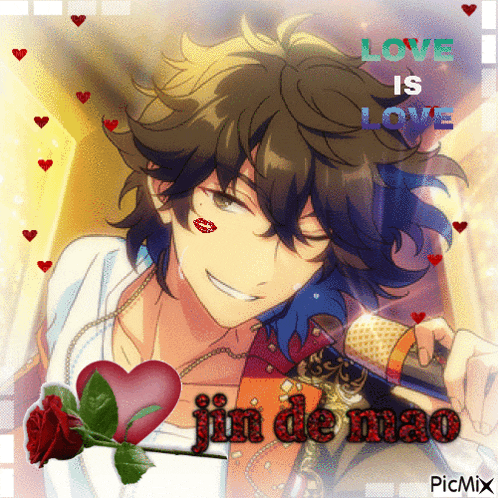 a picture of a boy with a microphone and the words love is love on the top