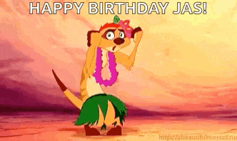 a meerkat from the lion king is wearing a hula skirt .