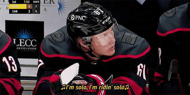 a hockey player wearing a black jersey with the number 13 on it