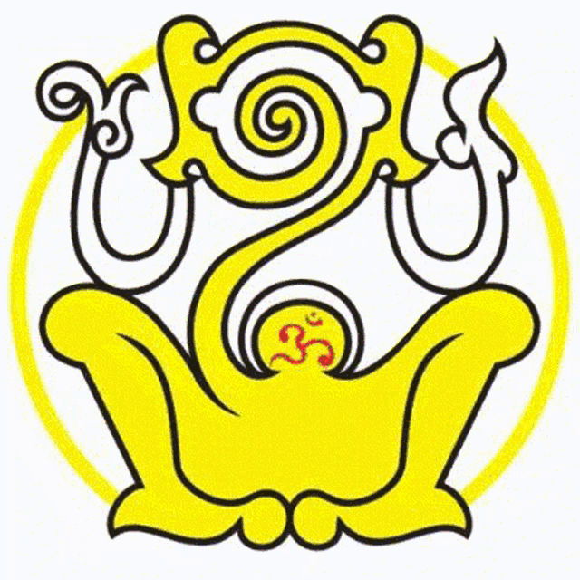 a drawing of a swirl in a yellow circle with a red circle in the middle