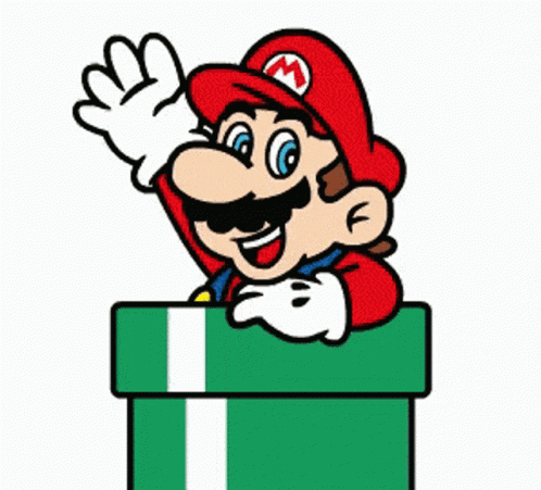 a cartoon of mario jumping out of a green box