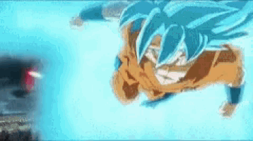 a person with blue hair is flying through the air .