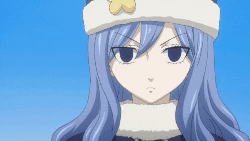 a girl with purple hair wearing a white hat with a yellow star on it