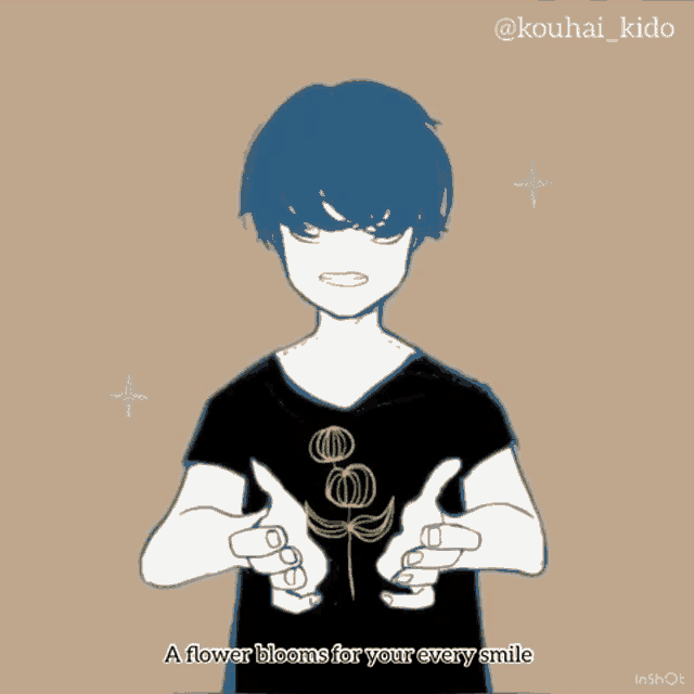 a drawing of a boy with the words " a flower blooms for your every smile " on it